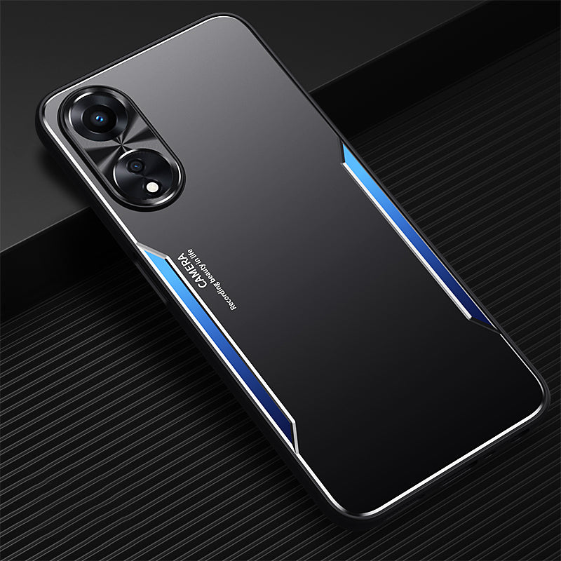 Uniqkart for Oppo A58 5G Slim-fit Mobile Phone Case Aluminum Alloy Soft TPU Raised Edge Protection Cover - Blue
