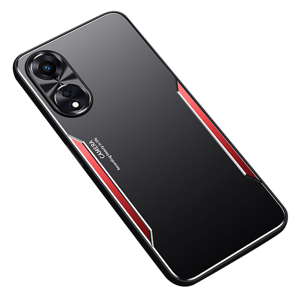 Uniqkart for Oppo A58 5G Slim-fit Mobile Phone Case Aluminum Alloy Soft TPU Raised Edge Protection Cover - Red