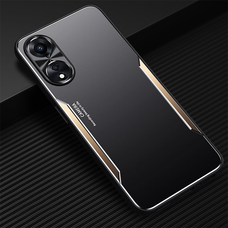 Uniqkart for Oppo A58 5G Slim-fit Mobile Phone Case Aluminum Alloy Soft TPU Raised Edge Protection Cover - Gold