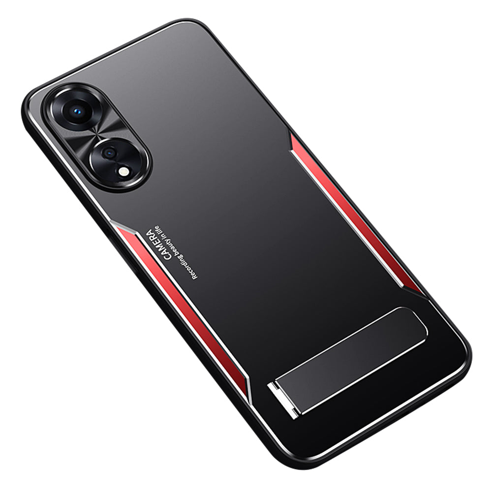 Uniqkart for Oppo A58 5G Kickstand Phone Case Aluminum Alloy Soft TPU Lens Protection Cover - Red