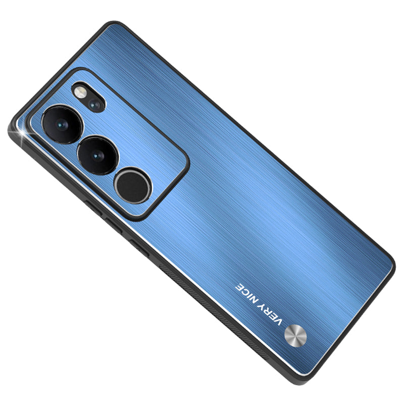 Uniqkart for vivo S17 5G / S17 Pro 5G Mobile Phone Anti-fall Case Aluminum Alloy+TPU Brushed Cover - Blue