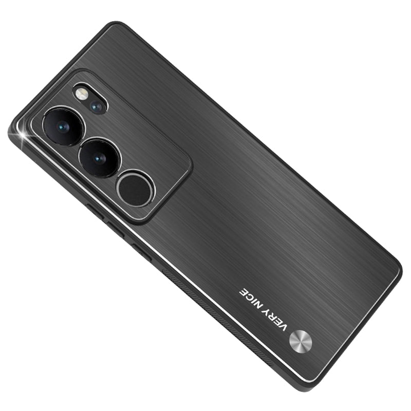 Uniqkart for vivo S17 5G / S17 Pro 5G Mobile Phone Anti-fall Case Aluminum Alloy+TPU Brushed Cover - Black
