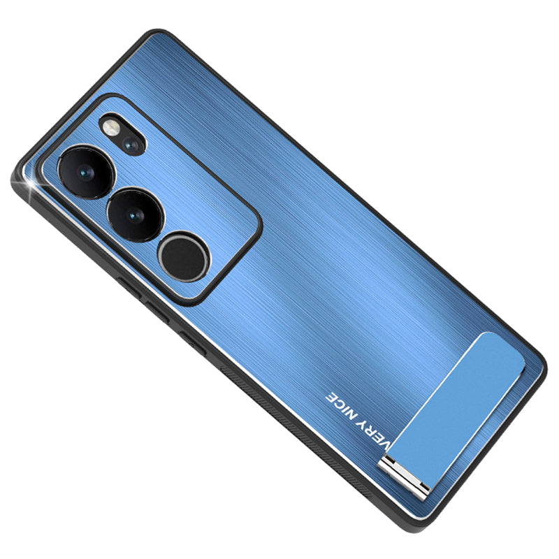 Uniqkart for vivo S17 5G / S17 Pro 5G Phone Case TPU+Aluminium Alloy Brushed Anti-scratch Cover with Kickstand - Blue