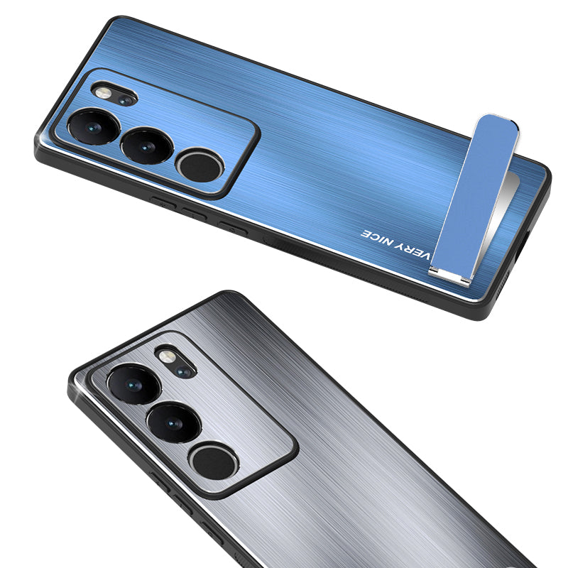 Uniqkart for vivo S17 5G / S17 Pro 5G Phone Case TPU+Aluminium Alloy Brushed Anti-scratch Cover with Kickstand - Blue