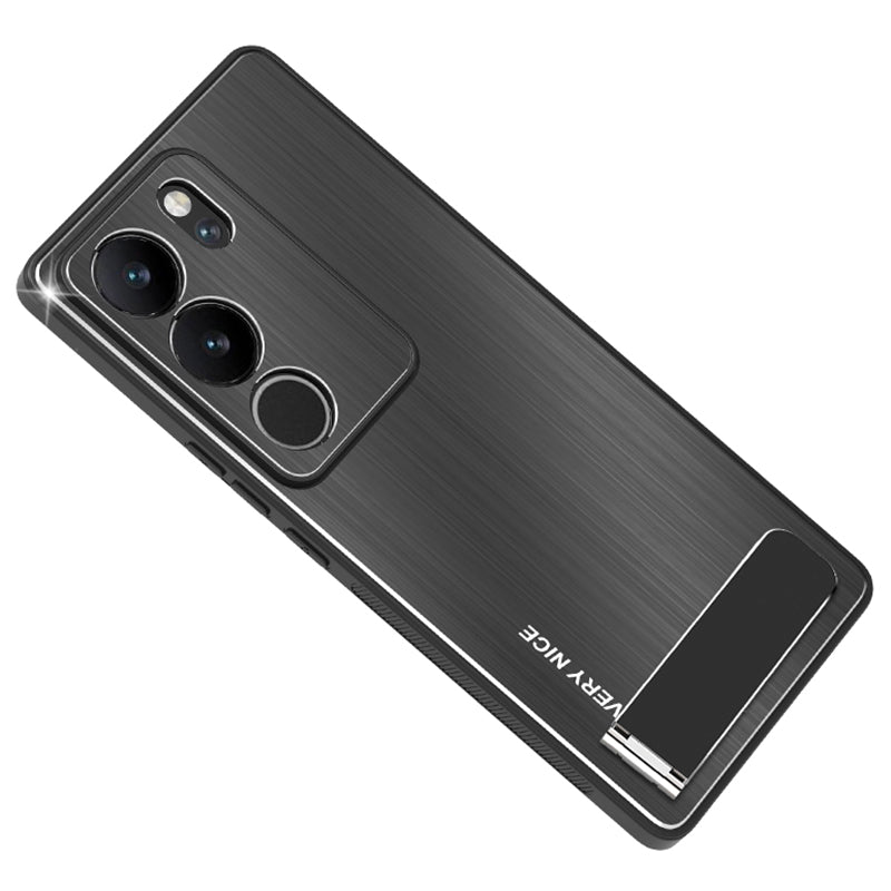 Uniqkart for vivo S17 5G / S17 Pro 5G Phone Case TPU+Aluminium Alloy Brushed Anti-scratch Cover with Kickstand - Black