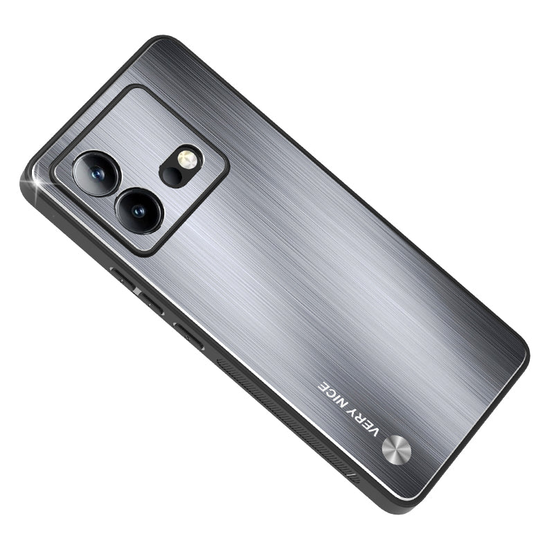 Uniqkart for vivo iQOO Neo8 5G Aluminium Alloy Back + TPU Frame Phone Case Brushed Anti-scratch Cover - Silver