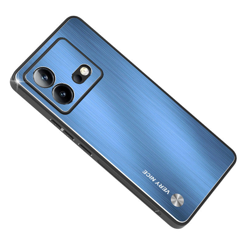 Uniqkart for vivo iQOO Neo8 5G Aluminium Alloy Back + TPU Frame Phone Case Brushed Anti-scratch Cover - Blue