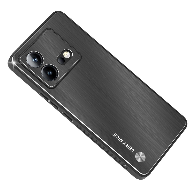 Uniqkart for vivo iQOO Neo8 5G Aluminium Alloy Back + TPU Frame Phone Case Brushed Anti-scratch Cover - Black