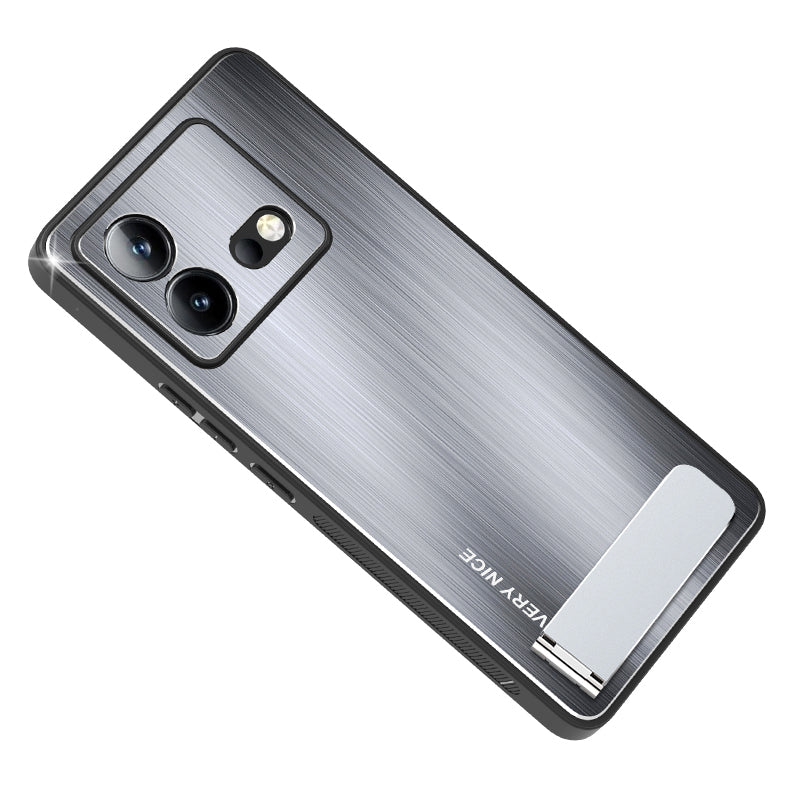 Uniqkart for vivo iQOO Neo8 5G Brushed Back Case Aluminium Alloy Back TPU Frame Kickstand Phone Cover - Silver