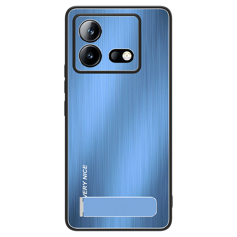 Uniqkart for vivo iQOO Neo8 5G Brushed Back Case Aluminium Alloy Back TPU Frame Kickstand Phone Cover - Blue