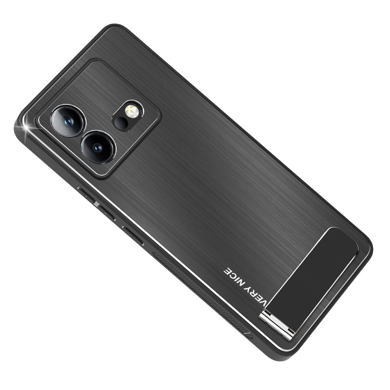 Uniqkart for vivo iQOO Neo8 5G Brushed Back Case Aluminium Alloy Back TPU Frame Kickstand Phone Cover - Black