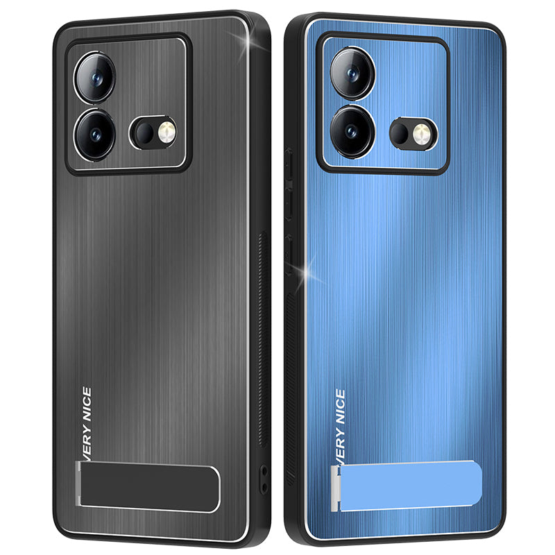 Uniqkart for vivo iQOO Neo8 5G Brushed Back Case Aluminium Alloy Back TPU Frame Kickstand Phone Cover - Black