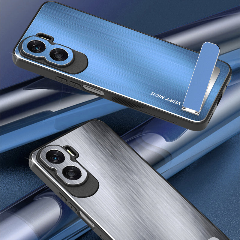 Uniqkart for Honor X50i Kickstand Phone Case TPU+Aluminium Alloy Brushed Anti-scratch Cover - Black