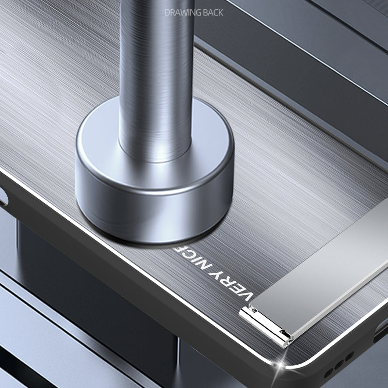 Uniqkart for Honor X50i Kickstand Phone Case TPU+Aluminium Alloy Brushed Anti-scratch Cover - Silver