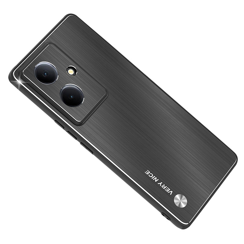 Uniqkart for vivo Y78+ 5G Brushed Phone Cover Aluminium Alloy Back TPU Frame Anti-drop Case - Black