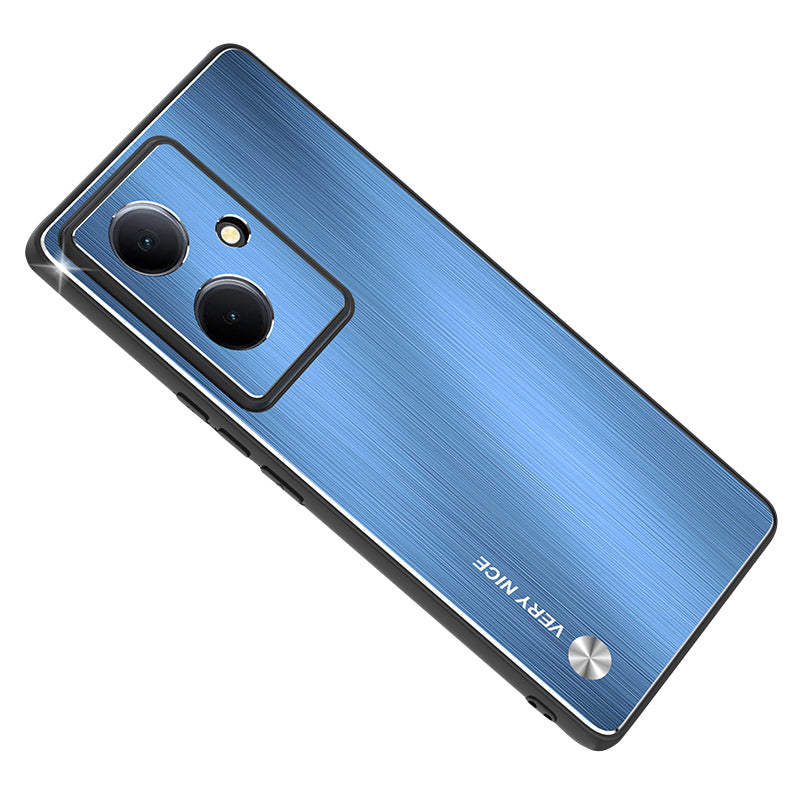 Uniqkart for vivo Y78+ 5G Brushed Phone Cover Aluminium Alloy Back TPU Frame Anti-drop Case - Blue