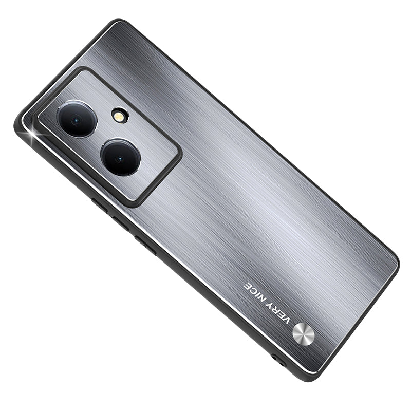Uniqkart for vivo Y78+ 5G Brushed Phone Cover Aluminium Alloy Back TPU Frame Anti-drop Case - Silver