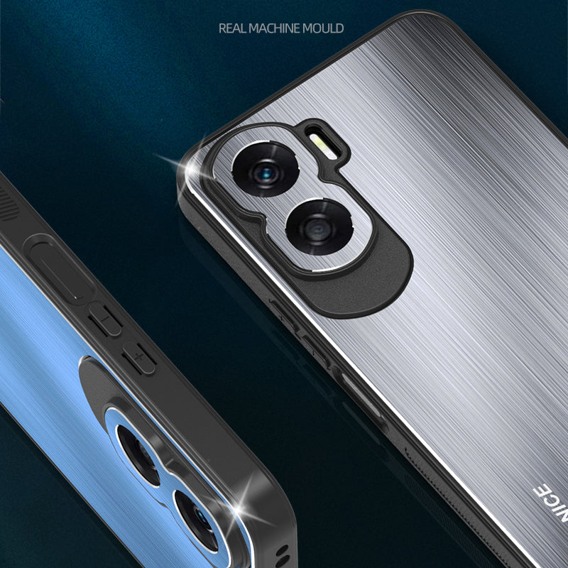 Uniqkart for Honor X50i Aluminium Alloy + TPU Phone Case Shockproof Brushed Back Cover - Blue