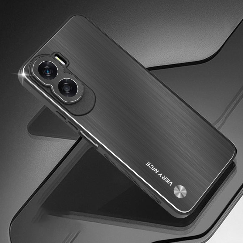 Uniqkart for Honor X50i Aluminium Alloy + TPU Phone Case Shockproof Brushed Back Cover - Black