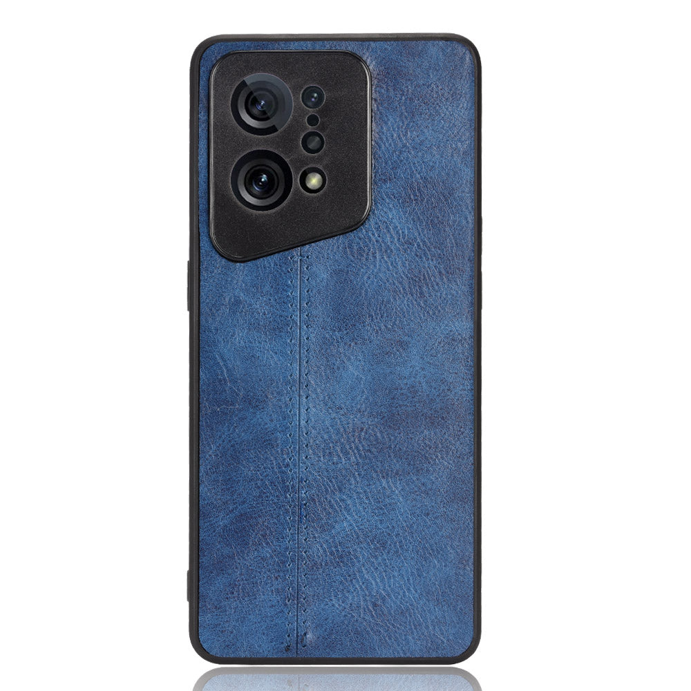 Uniqkart for Oppo Find X5 PU Leather Coated TPU+PC Phone Case Cowhide Texture Protective Cover - Blue