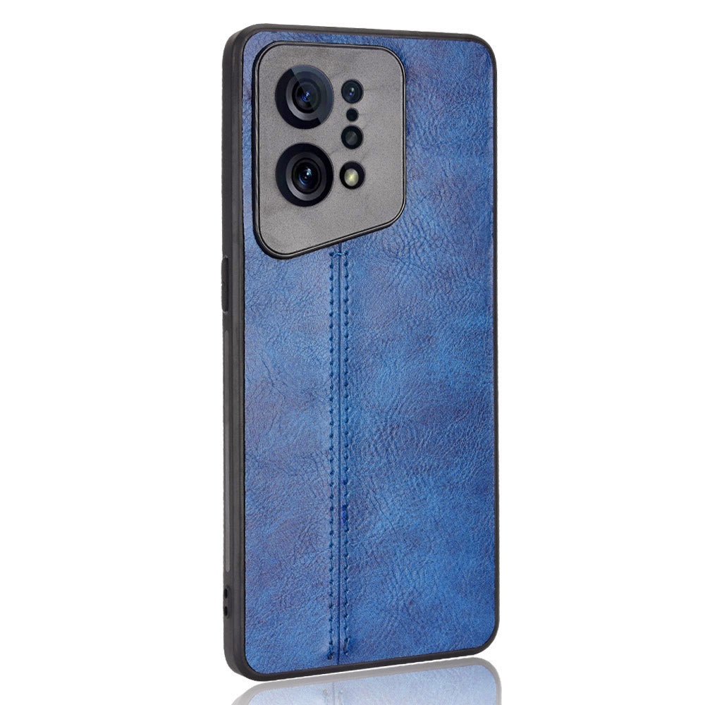 Uniqkart for Oppo Find X5 PU Leather Coated TPU+PC Phone Case Cowhide Texture Protective Cover - Blue