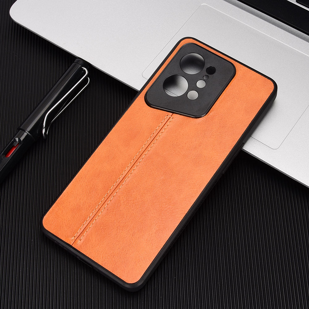 Uniqkart for Oppo Find X5 PU Leather Coated TPU+PC Phone Case Cowhide Texture Protective Cover - Orange