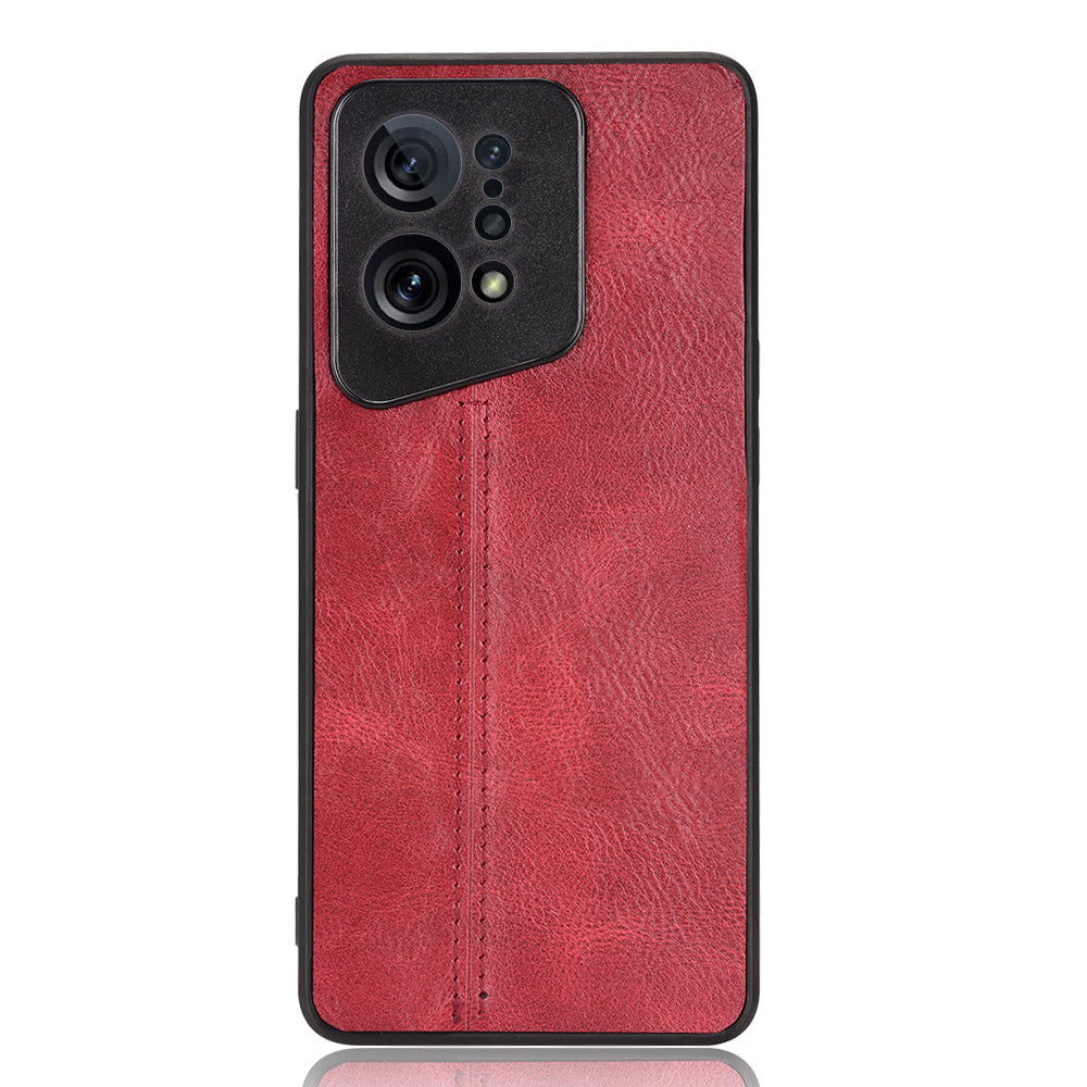 Uniqkart for Oppo Find X5 PU Leather Coated TPU+PC Phone Case Cowhide Texture Protective Cover - Red