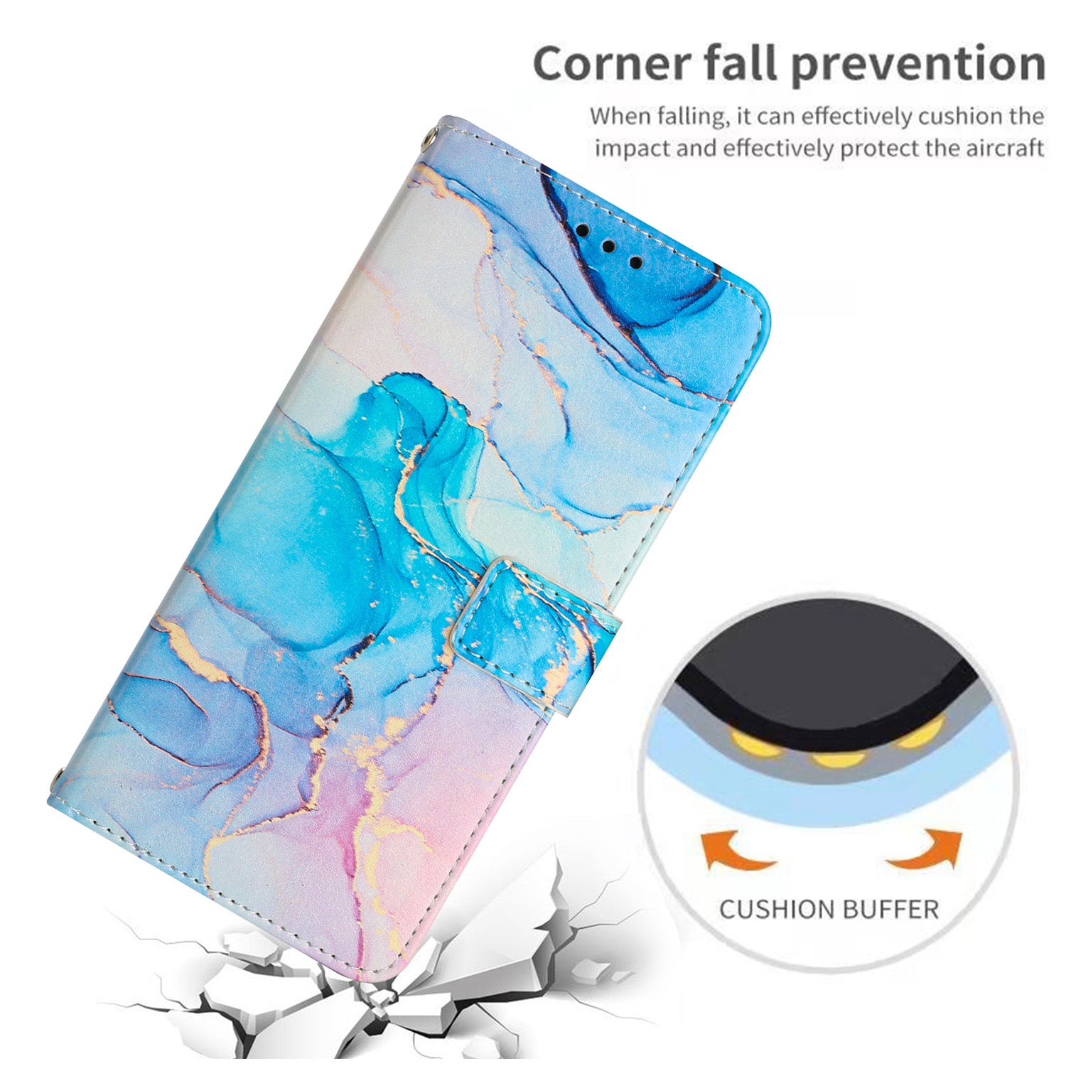 Wallet Phone Case for Xiaomi Redmi Note 12S 4G PU Leather Marble Pattern Flip Stand Cover with Shoulder Strap - Pink / Green