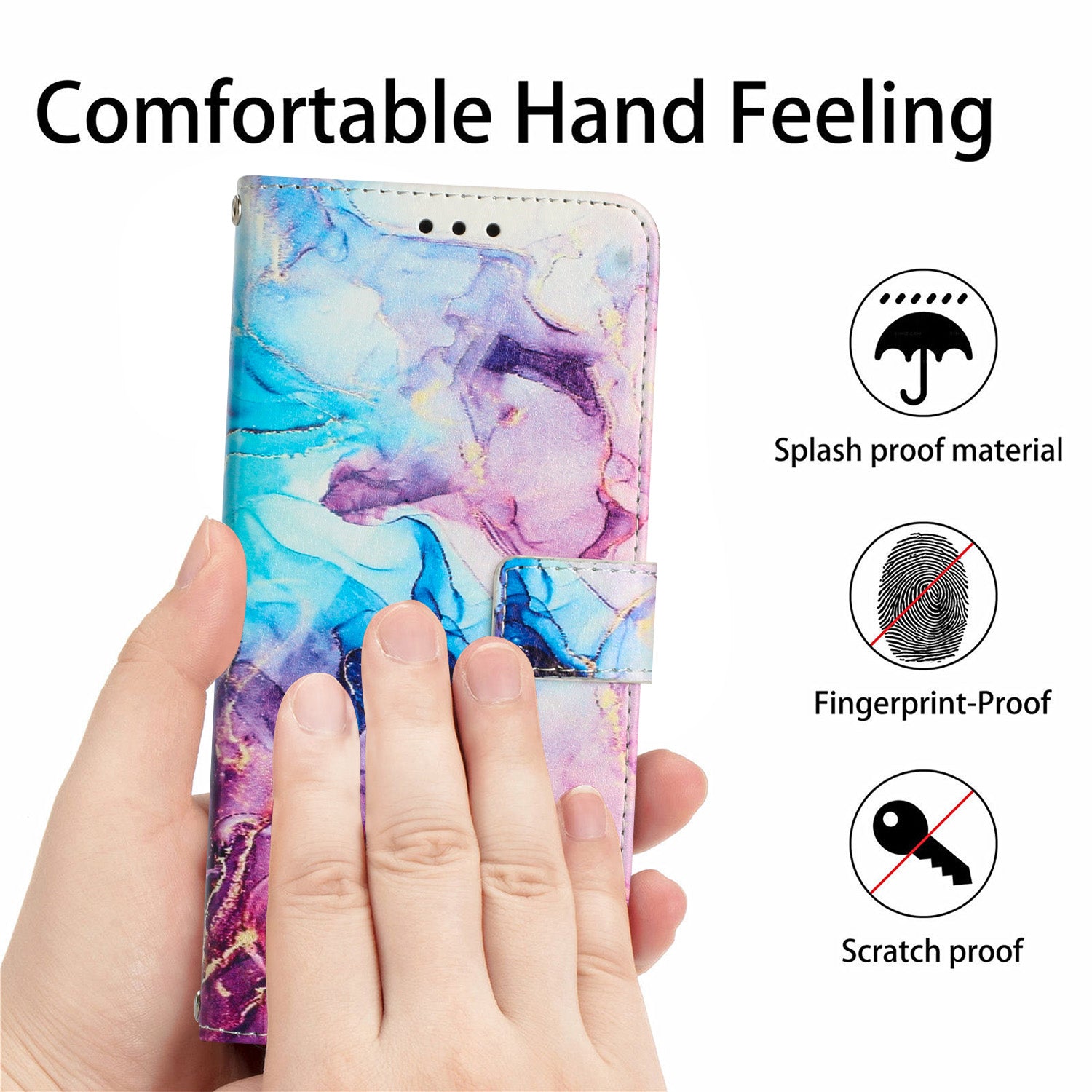 Wallet Phone Case for Xiaomi Redmi Note 12S 4G PU Leather Marble Pattern Flip Stand Cover with Shoulder Strap - Pink / Purple