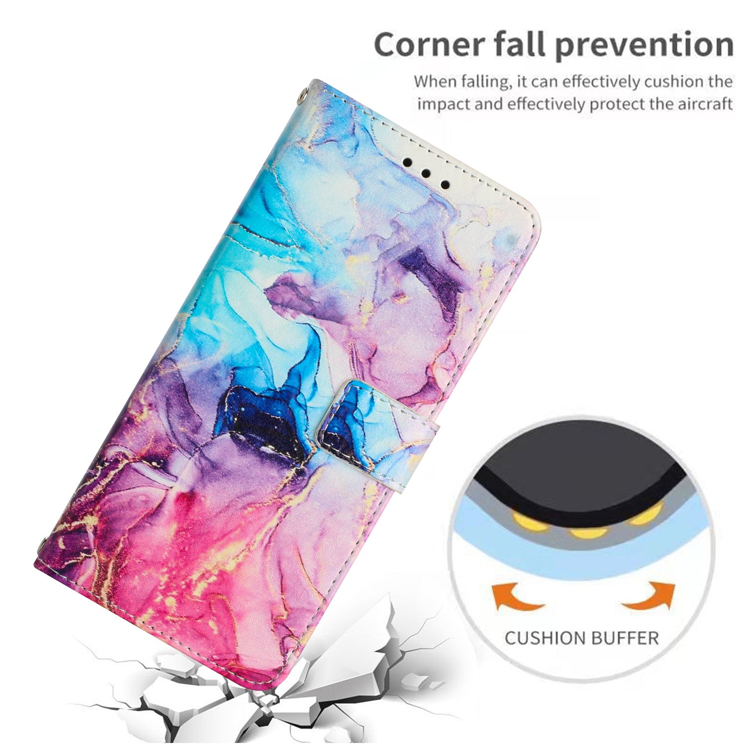 Wallet Phone Case for Xiaomi Redmi Note 12S 4G PU Leather Marble Pattern Flip Stand Cover with Shoulder Strap - Pink / Purple