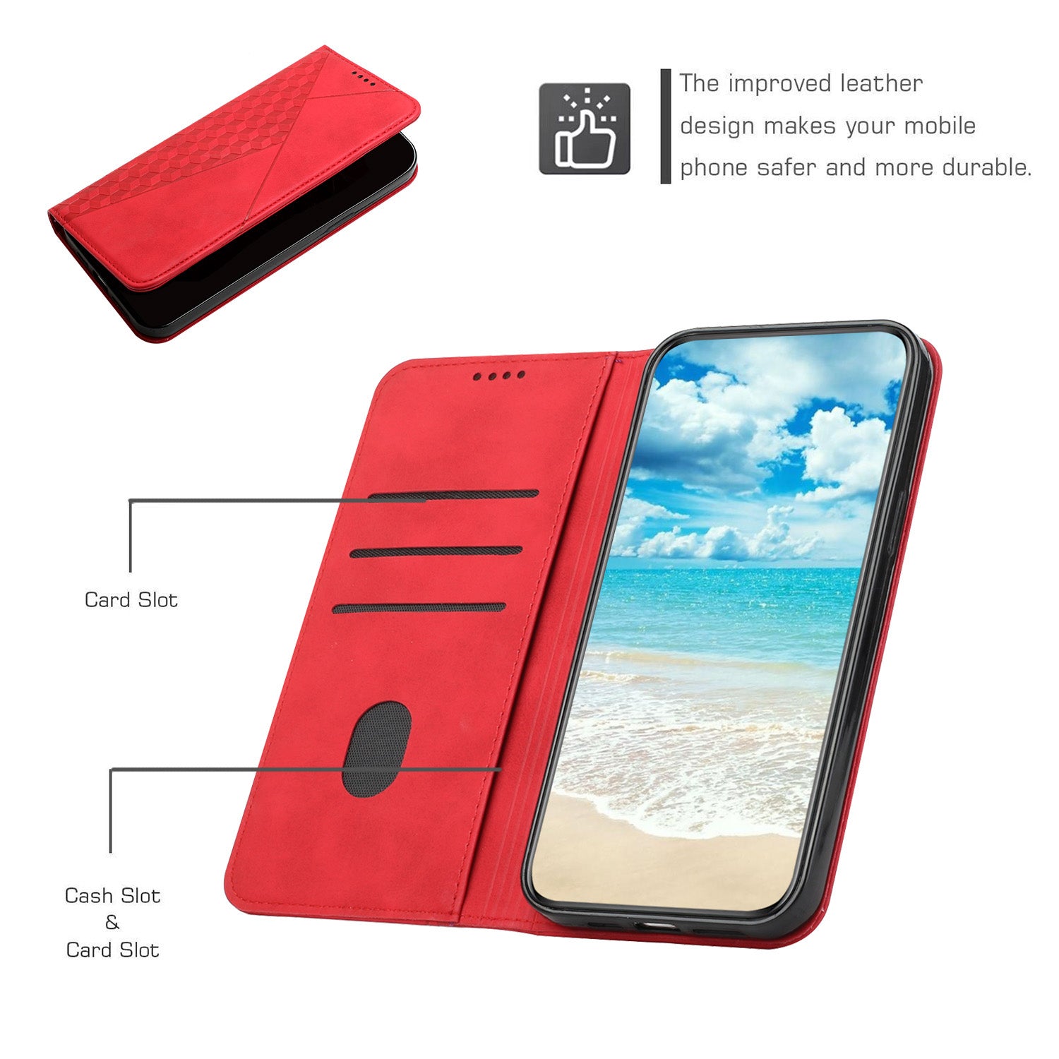 Uniqkart for Oppo Reno10 5G Scratch Proof Imprinted Rhombus Leather Case Phone Stand Wallet Cover - Red