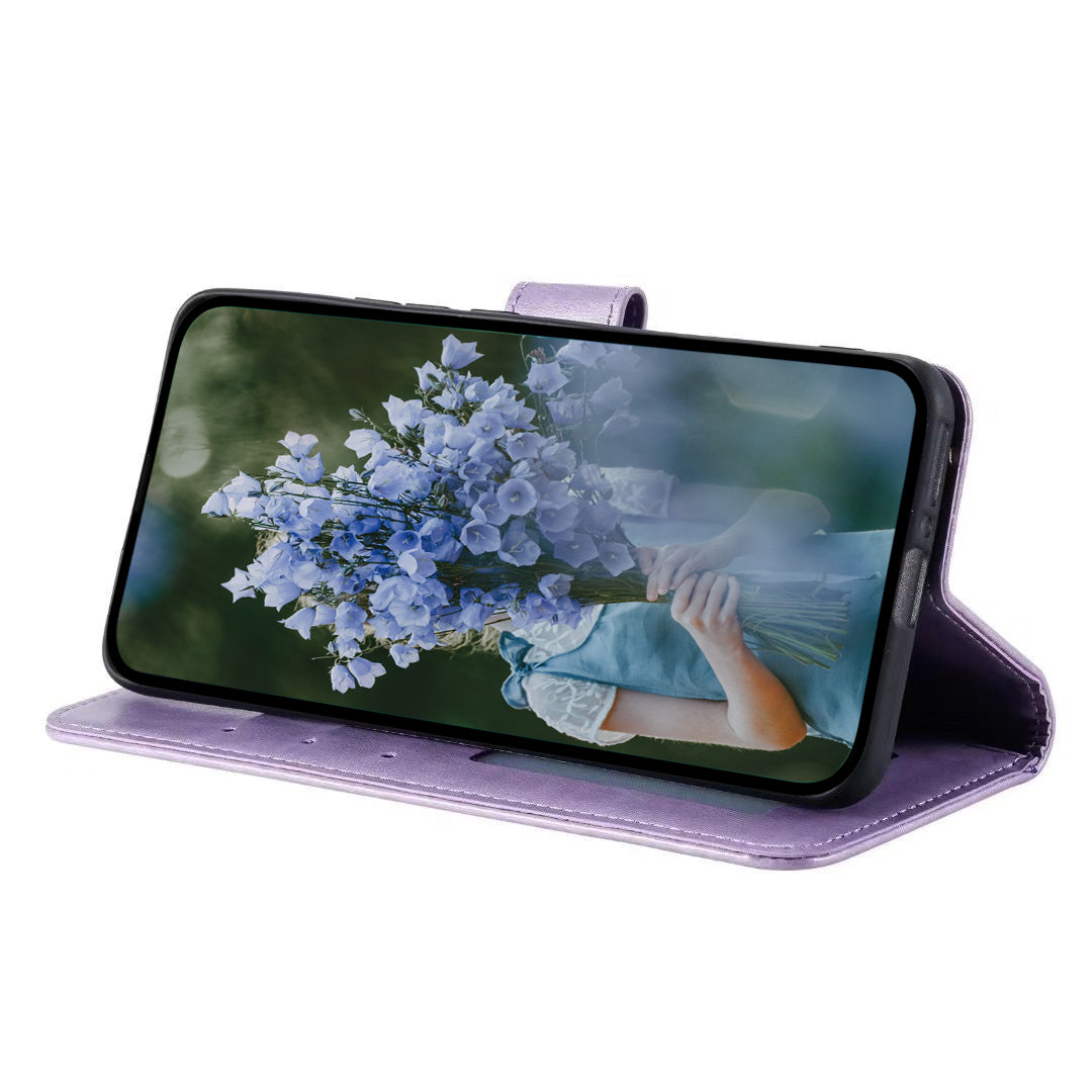 Wallet Shell for Realme Narzo N53 4G / C53 4G PU Leather Case Mandala Flower Imprint Stand Cover - Purple