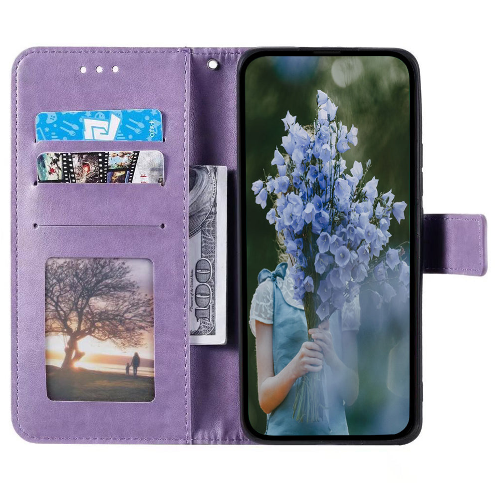 Wallet Shell for Realme Narzo N53 4G / C53 4G PU Leather Case Mandala Flower Imprint Stand Cover - Purple