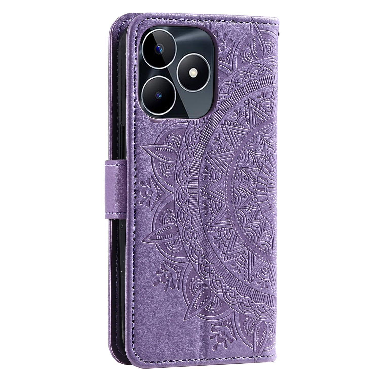 Wallet Shell for Realme Narzo N53 4G / C53 4G PU Leather Case Mandala Flower Imprint Stand Cover - Purple