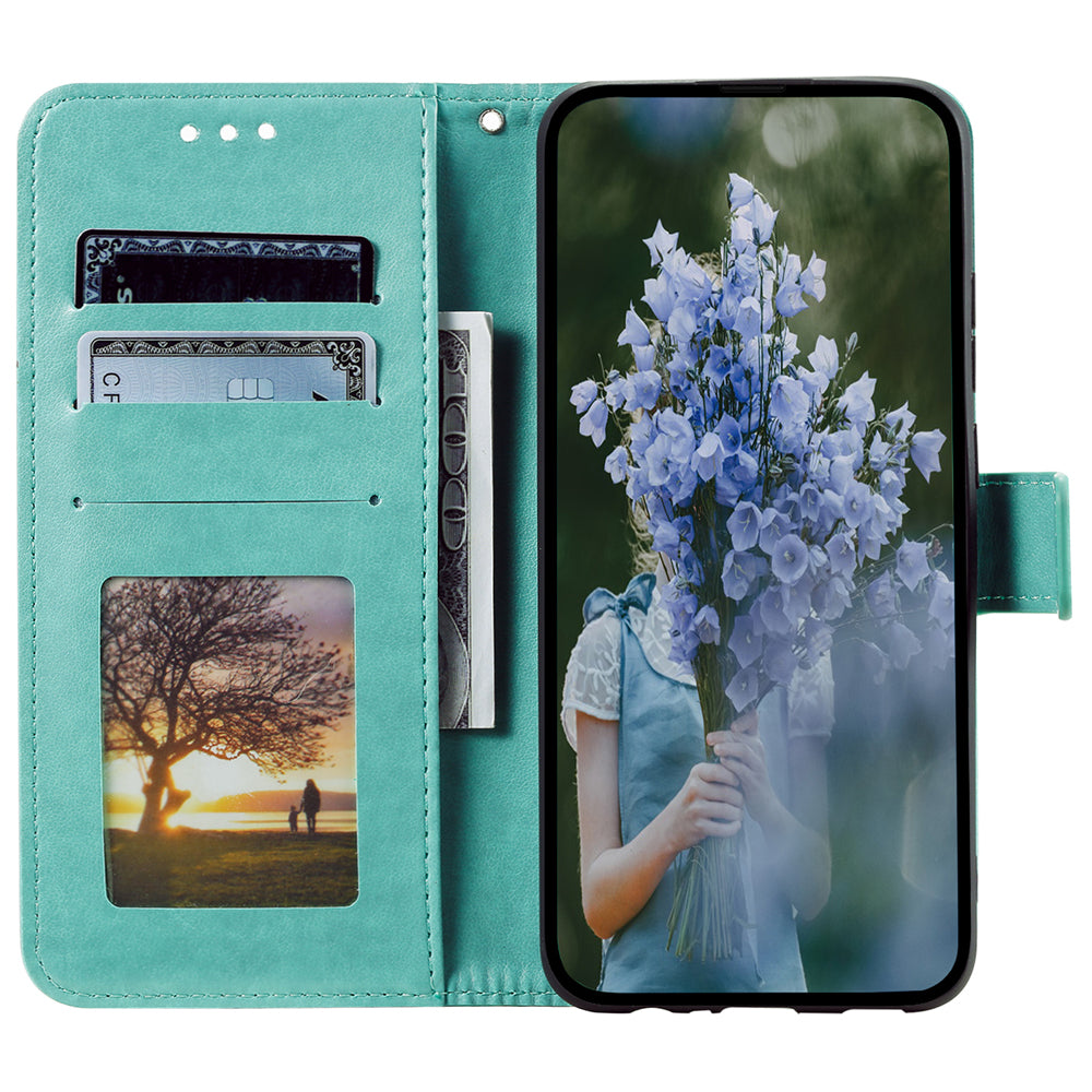 Wallet Shell for Realme Narzo N53 4G / C53 4G PU Leather Case Mandala Flower Imprint Stand Cover - Green