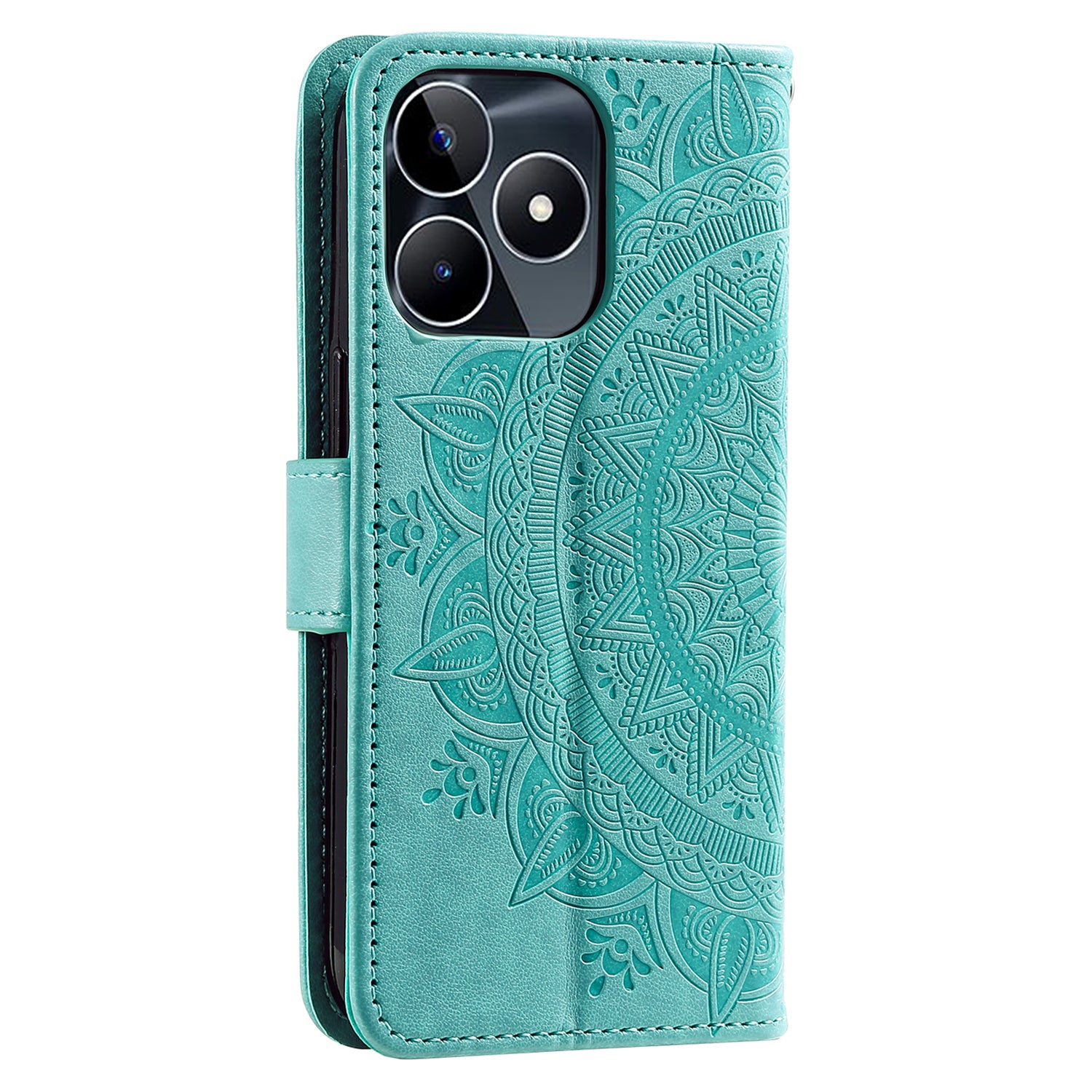 Wallet Shell for Realme Narzo N53 4G / C53 4G PU Leather Case Mandala Flower Imprint Stand Cover - Green