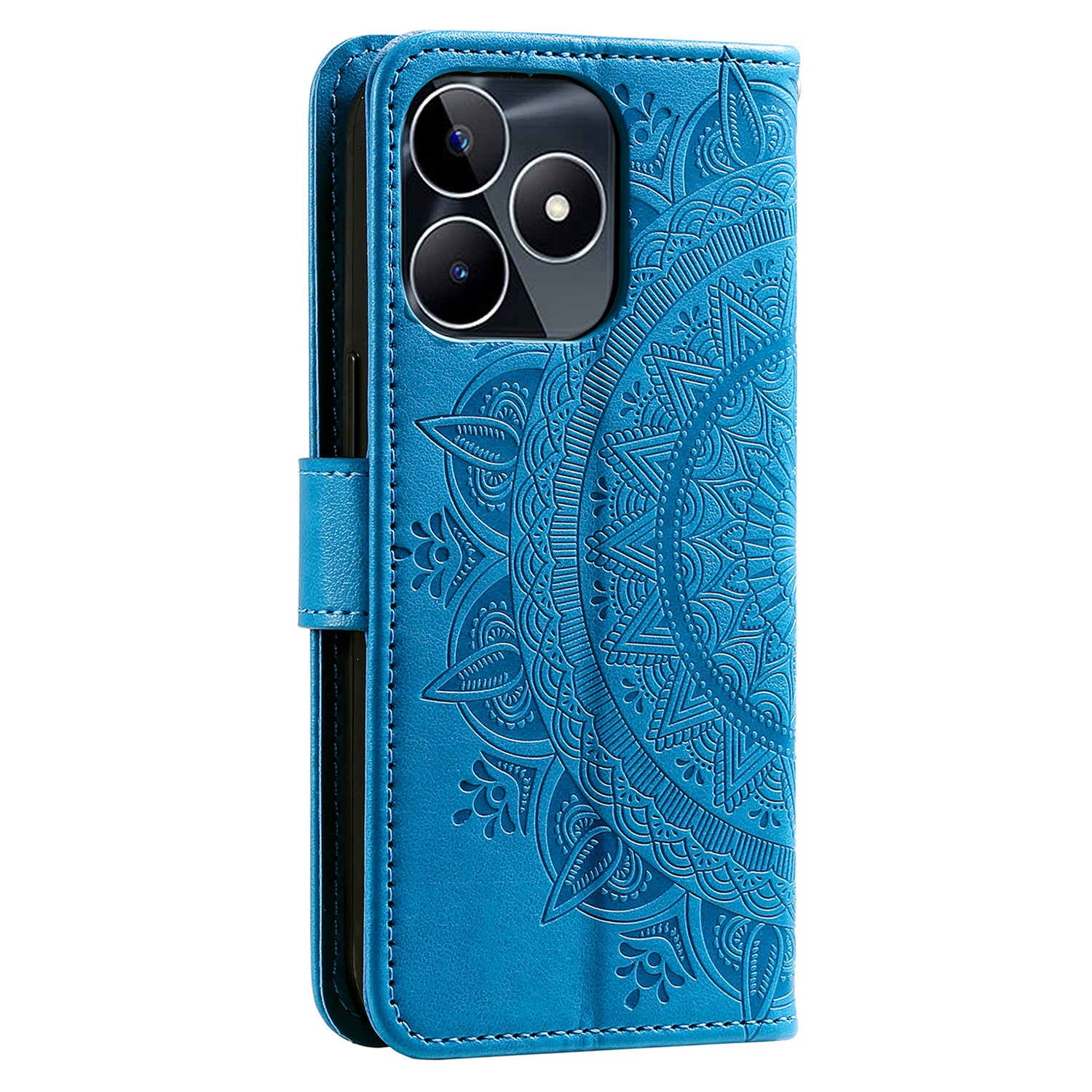 Wallet Shell for Realme Narzo N53 4G / C53 4G PU Leather Case Mandala Flower Imprint Stand Cover - Blue