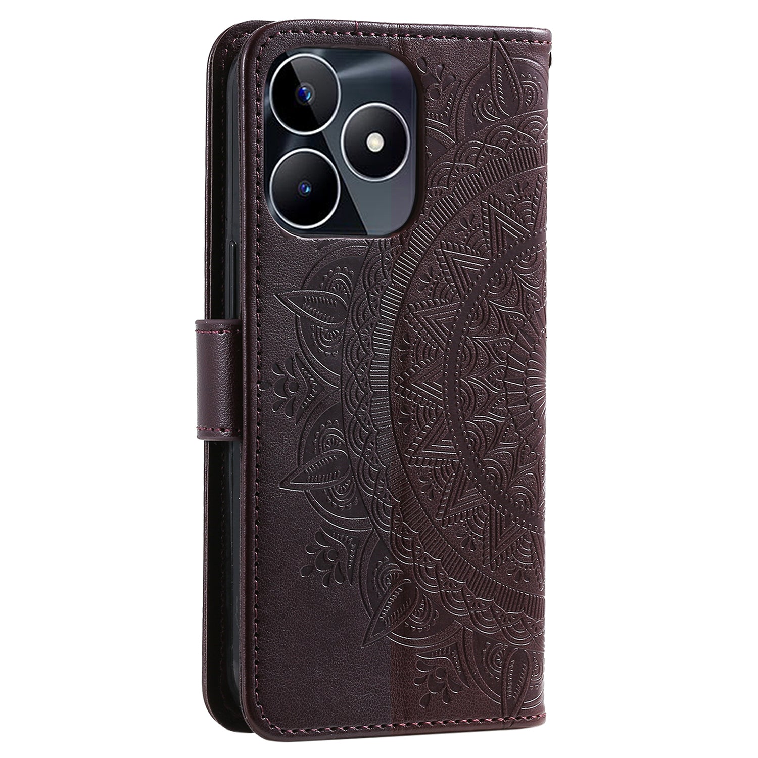 Wallet Shell for Realme Narzo N53 4G / C53 4G PU Leather Case Mandala Flower Imprint Stand Cover - Brown