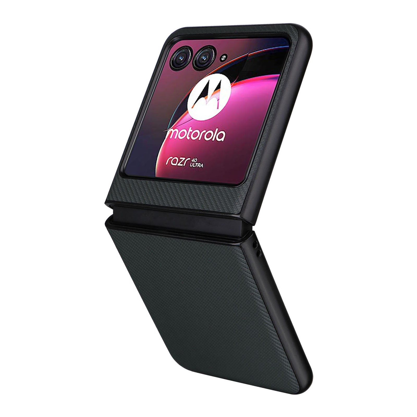 Uniqkart for Motorola Razr 40 Ultra 5G Carbon Fiber Texture Phone Case PU Leather Coated PC Cover - Green
