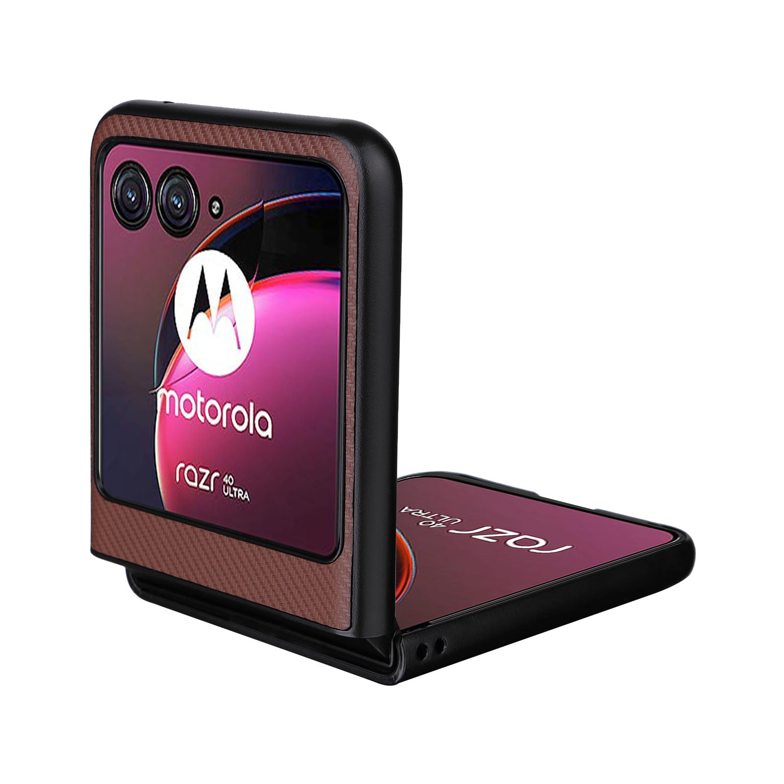 Uniqkart for Motorola Razr 40 Ultra 5G Carbon Fiber Texture Phone Case PU Leather Coated PC Cover - Brown