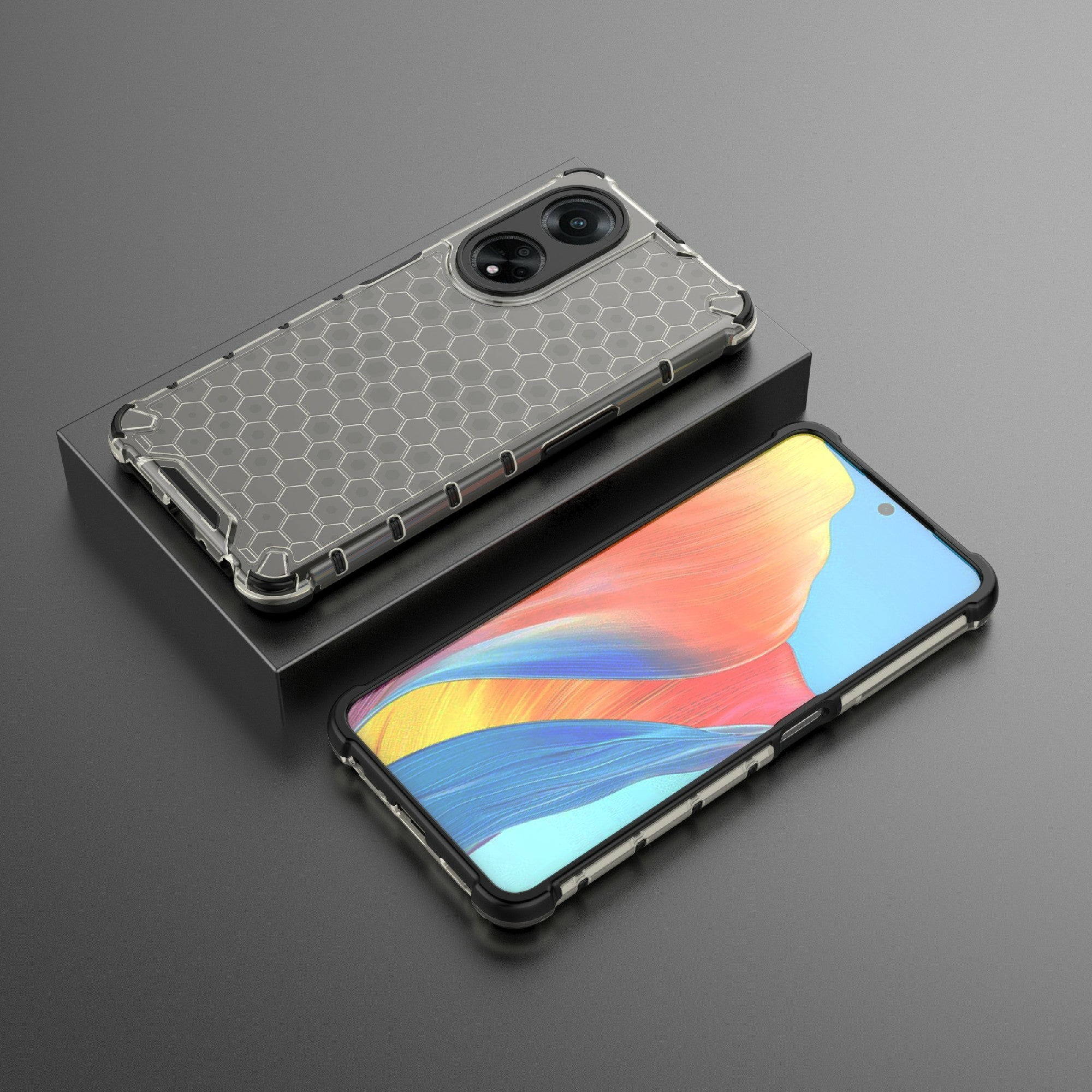 Uniqkart for Oppo A98 5G Anti-drop Phone Case TPU+PC Honeycomb Texture Cover - Black