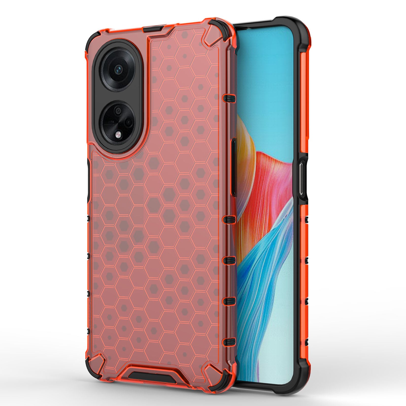 Uniqkart for Oppo A98 5G Anti-drop Phone Case TPU+PC Honeycomb Texture Cover - Red