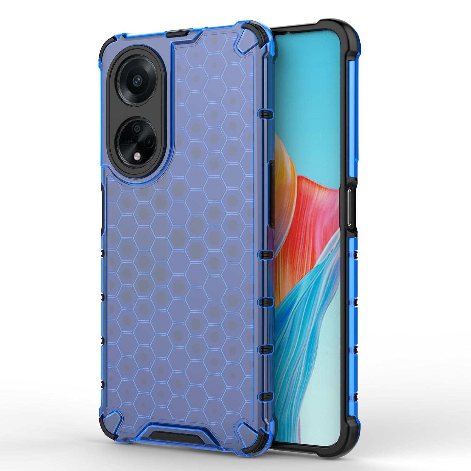 Uniqkart for Oppo A98 5G Anti-drop Phone Case TPU+PC Honeycomb Texture Cover - Blue