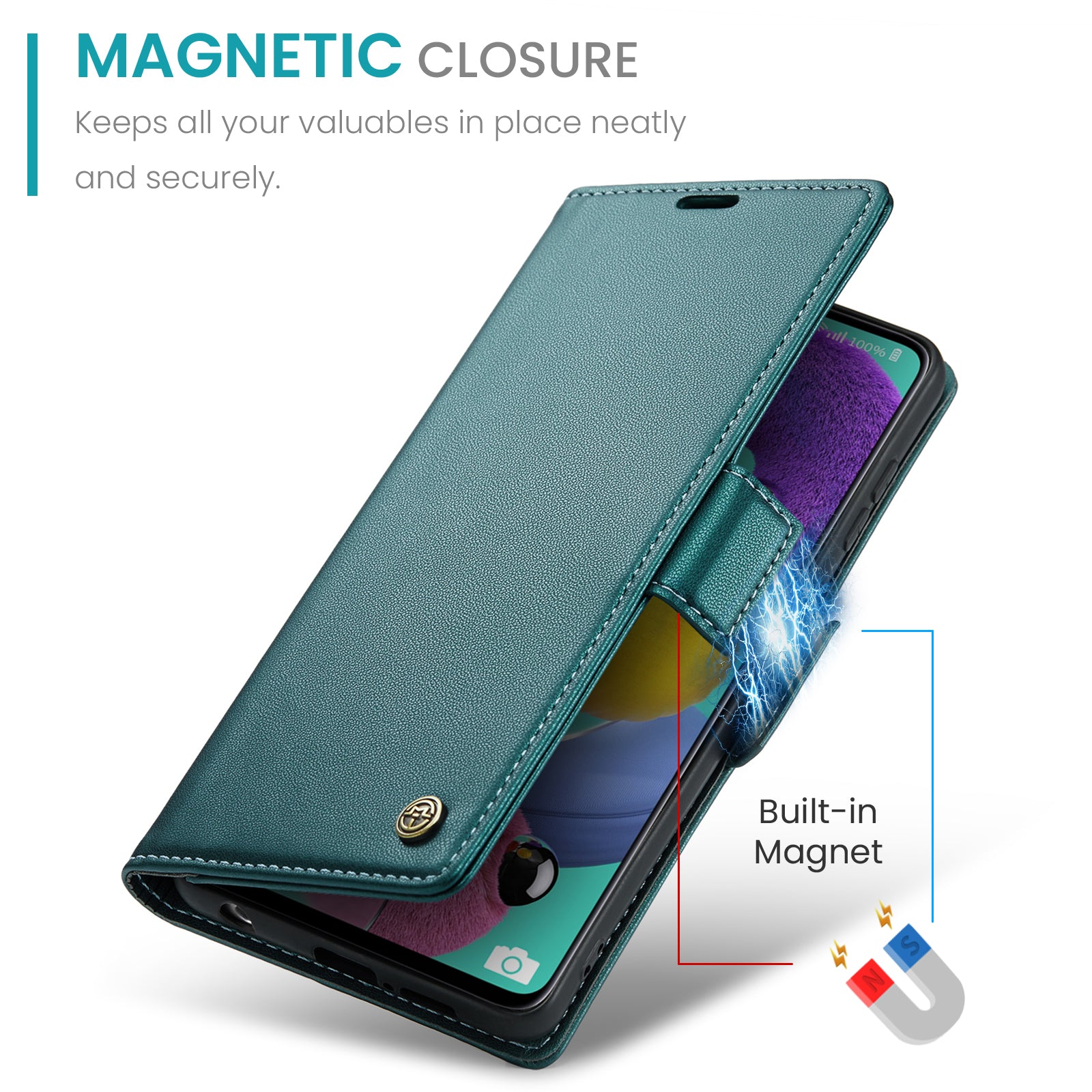 Caseme 023 Series Leather Phone Case for Samsung Galaxy A51 4G SM-A515 / M40S , Stand RFID Blocking Wallet Flip Cover - Green