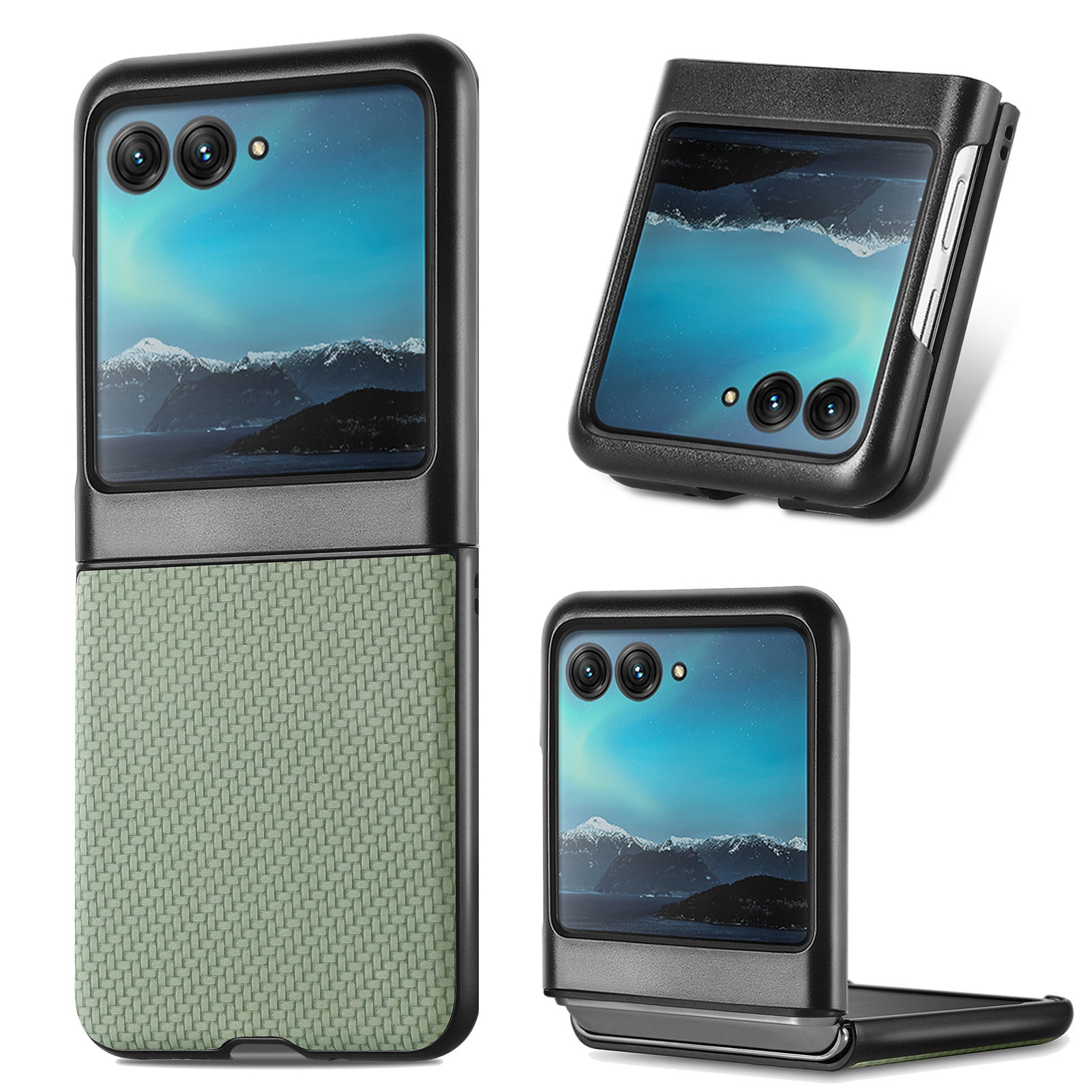 Uniqkart for Motorola Razr 40 Ultra 5G Carbon Fiber Texture Leather Coated PC Cover Anti-drop Phone Case - Green