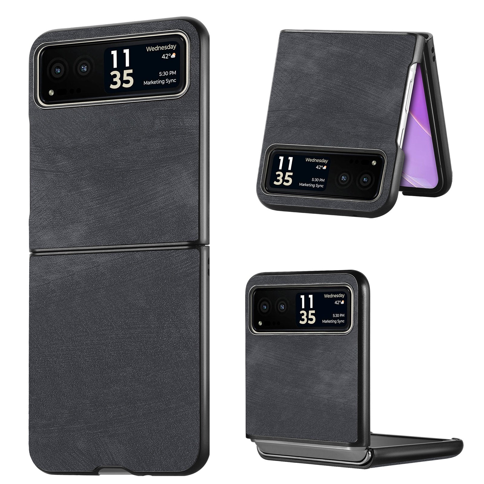 Uniqkart for Motorola Razr 40 5G Phone Case PU Leather Coated PC Case Skin-Touch Protective Cover - Black