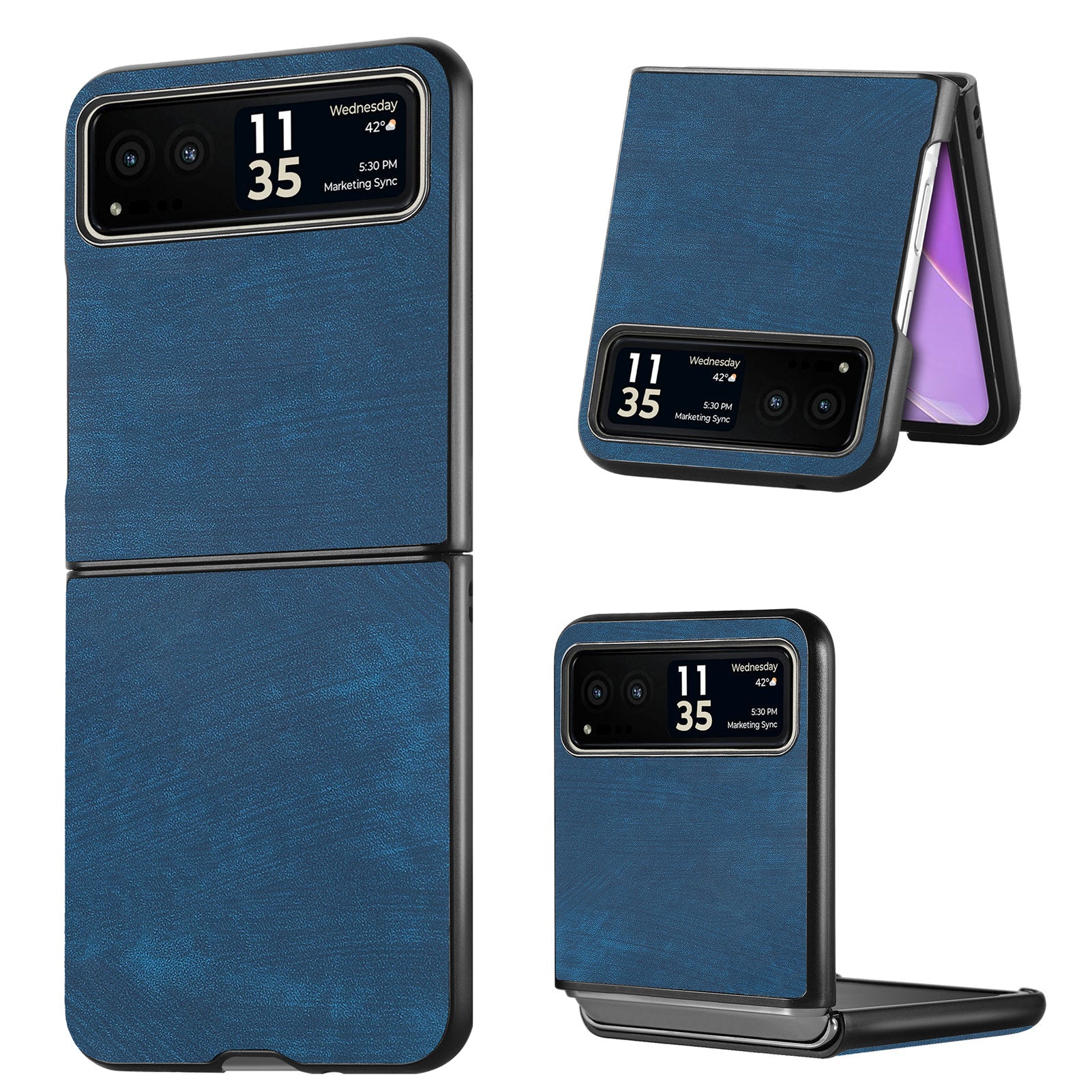 Uniqkart for Motorola Razr 40 5G Phone Case PU Leather Coated PC Case Skin-Touch Protective Cover - Dark Blue