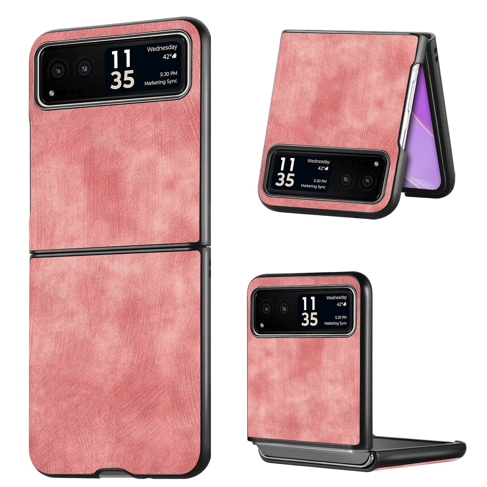 Uniqkart for Motorola Razr 40 5G Phone Case PU Leather Coated PC Case Skin-Touch Protective Cover - Rose Pink