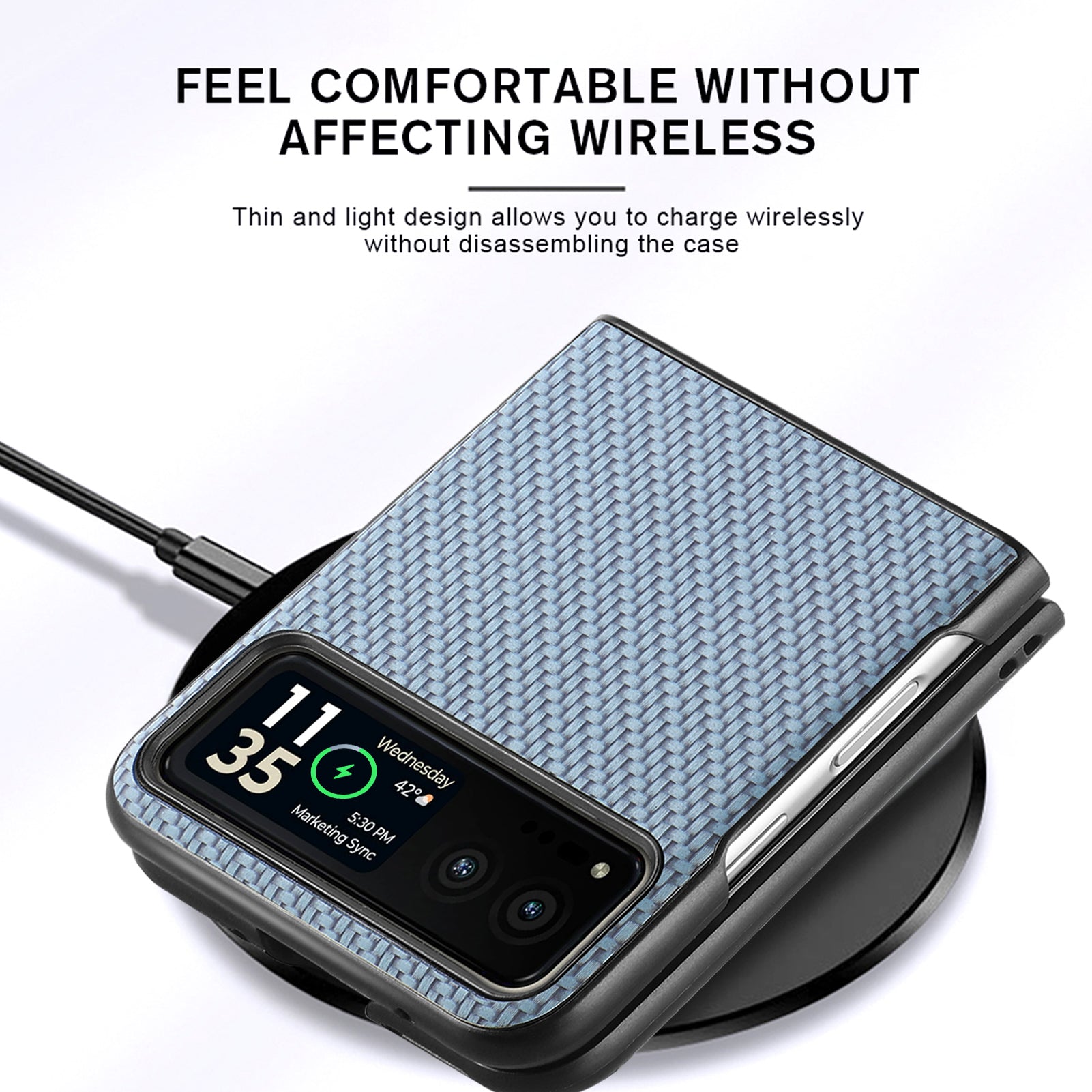 Uniqkart for Motorola Razr 40 5G Phone Case Carbon Fiber Texture PU Leather+PC Phone Cover - Blue