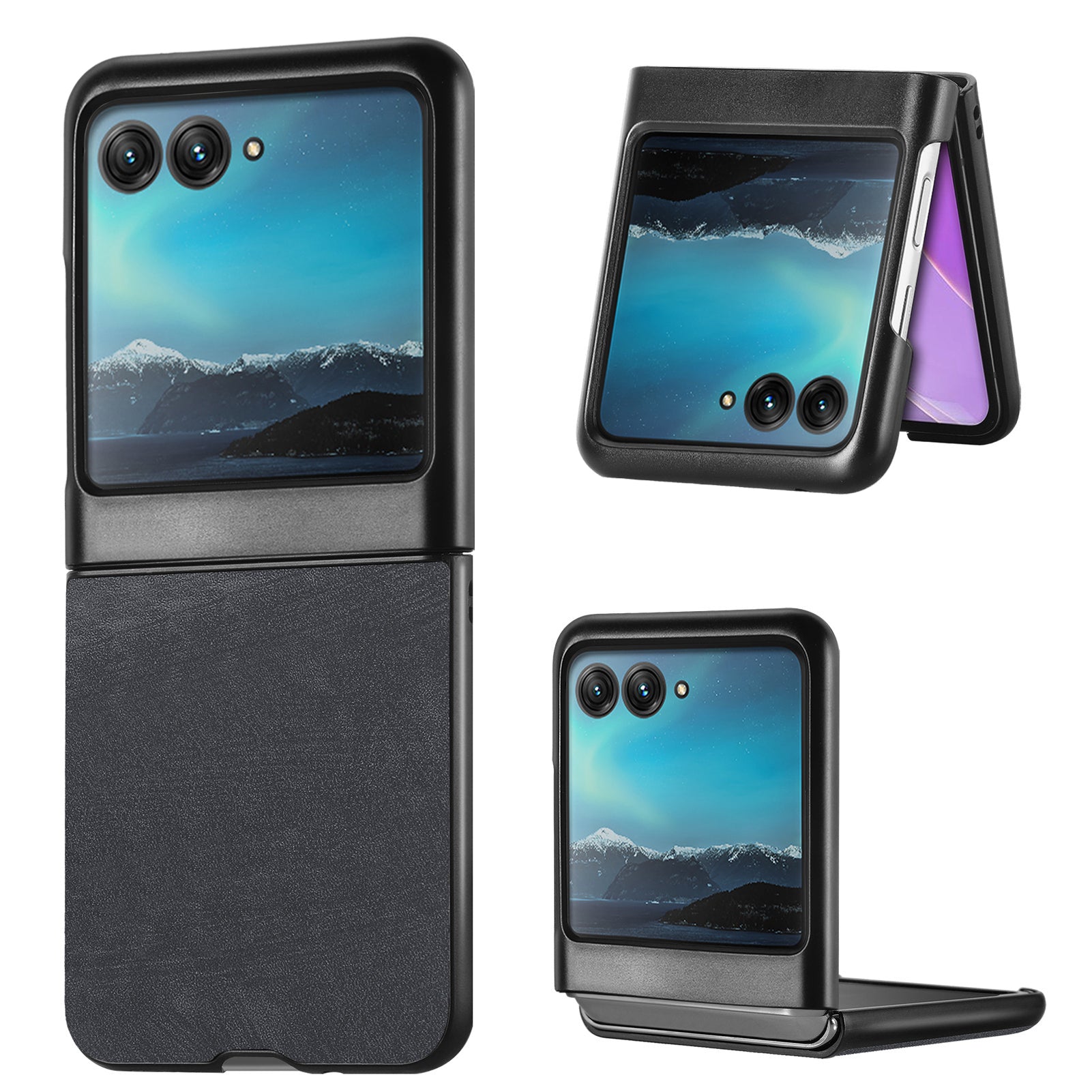 Uniqkart for Motorola Razr 40 Ultra 5G Skin-Touch Phone Case PU Leather Coated PC Case Protective Slim Cover - Black
